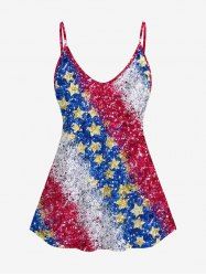 Plus Size Glitter Patriotic American Flag Printed Cami Top -  
