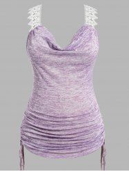 Plus Size Heathered Hollow Out Lace Strap Cinched Tank Top -  