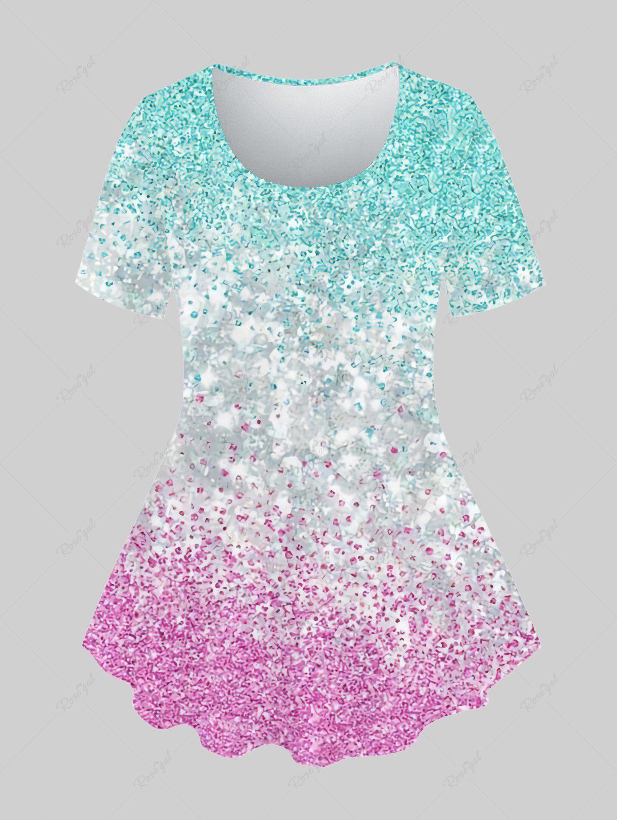 Hot Plus Size Glitter Sparkly Print T-shirt  