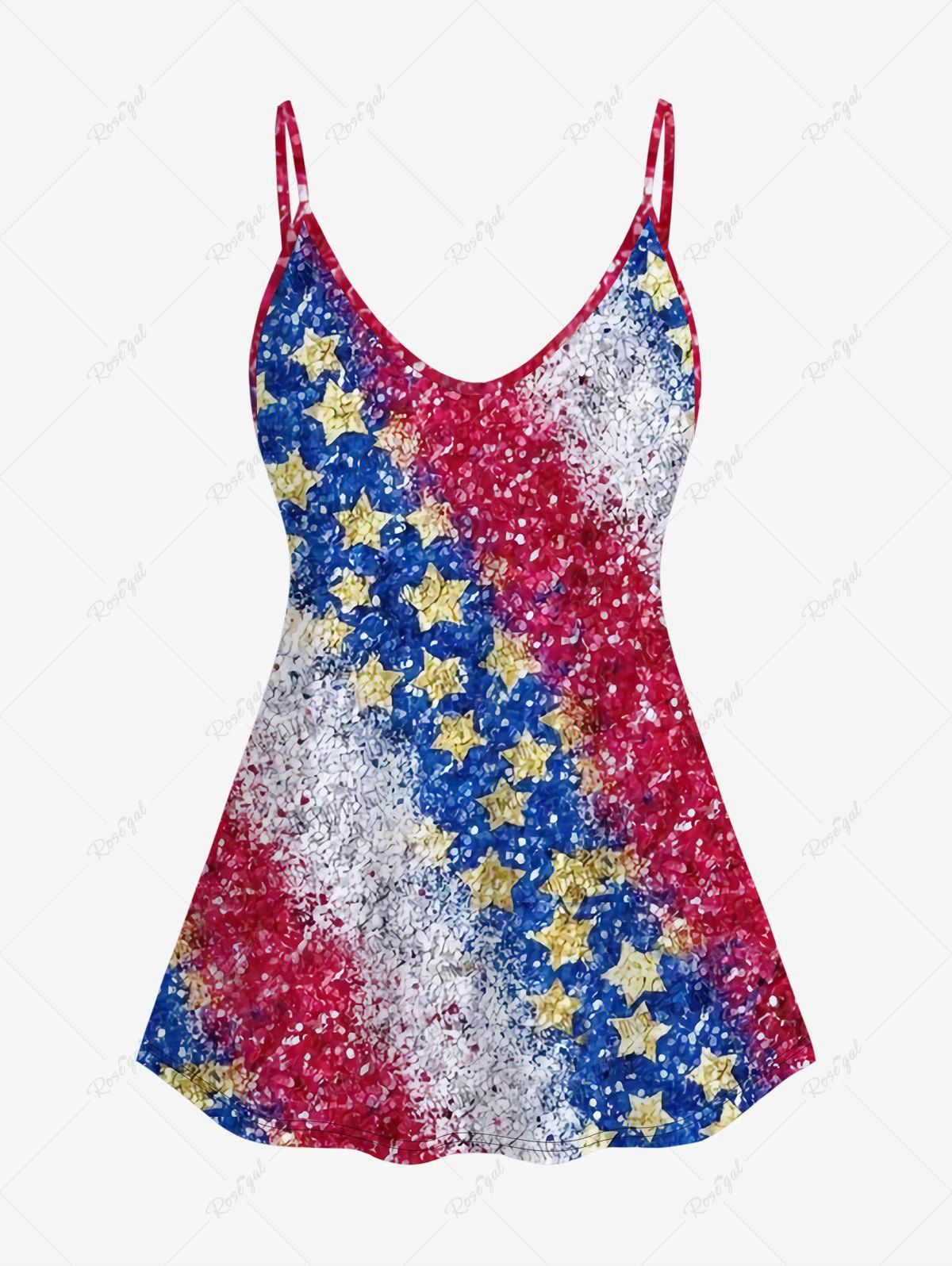 Affordable Plus Size Glitter Patriotic American Flag Printed Cami Top  
