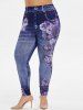 Plus Size Cinched Ruched Surplice Tee and High Rise Floral Gym 3D Jeggings Outfit -  