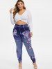 Plus Size Cinched Ruched Surplice Tee and High Rise Floral Gym 3D Jeggings Outfit -  