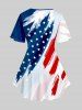 Plus Size Patriotic American Flag Printed Crisscross Tee and 3D Jeans Lace-up American Flag Printed Leggings Outfit -  