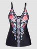 Flower Print Plunging Neck Padded Boyleg Tankini Swimwear -  