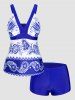 Flower Paisley Butterfly Print Colorblock Plunge Tankini Swimsuit -  