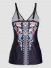 Flower Print Plunging Neck Padded Boyleg Tankini Swimwear -  
