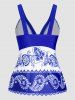 Flower Paisley Butterfly Print Colorblock Plunge Tankini Swimsuit -  