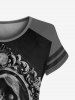 Gothic Vintage Skull Print Striped Detail T-shirt -  