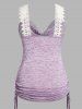 Plus Size Heathered Hollow Out Lace Strap Cinched Tank Top -  