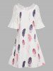 Colored Feather Print Lace Panel Scalloped V Neck A Line Mini Dress -  