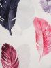 Colored Feather Print Lace Panel Scalloped V Neck A Line Mini Dress -  
