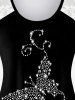 Plus Size Lace Panel 3D Sparkles Butterfly Printed Tank Top -  