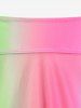 Plus Size Rainbow Ombre Tie Mesh Panel Tankini Swimsuit -  