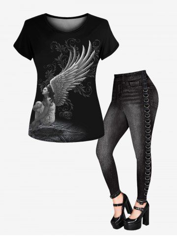 Gothic Beauty Wing Print Tee and 3D Print Skinny Jeggings Outfit