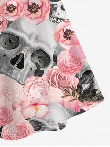 Gothic Skull Rose Print Crisscross Detail Sleeveless Sundress
