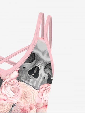 Gothic Skull Rose Print Crisscross Detail Sleeveless Sundress