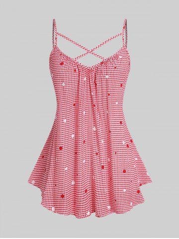 Plus Size Butterfly Sleeves Open Front Sheer Top and Plaid Cami Top Set
