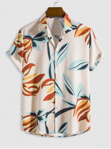 Hawaii Style Leaves Pattern Button Front Shirt - BEIGE - L