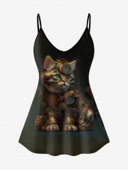Gothic Steampunk Cat Print Cami Top (Adjustable Straps) -  