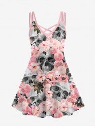 Gothic Skull Rose Print Crisscross Detail Sleeveless Sundress - 4x | Us 26-28  