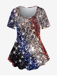 Plus Size Sparkly Glitter Printed T-shirt -  