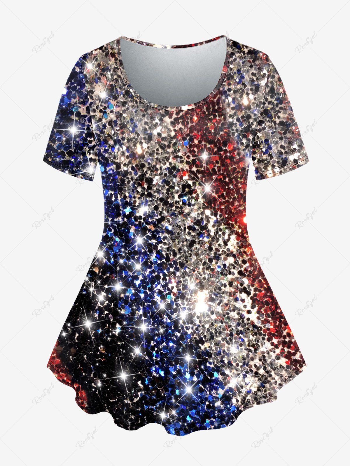 Store Plus Size Sparkly Glitter Printed T-shirt  