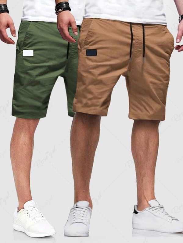 Sale 2Pcs Patch Design Casual Knee-length Shorts  