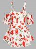 Plus Size Cold Shoulder Flower Ruched Asymmetric Blouse -  
