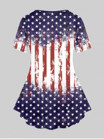 Plus Size Stars Stripes Printed Patriotic Tee and 3D Jeans Lace-up American Flag Printed Leggings Outfit