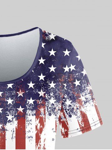 Plus Size Stars Stripes Printed Patriotic Tee and 3D Jeans Lace-up American Flag Printed Leggings Outfit