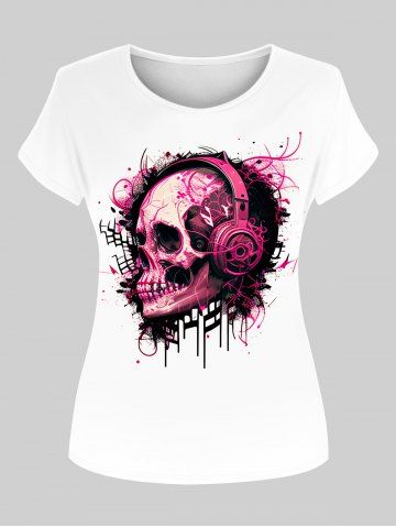 Gothic Skul Headphones Print T-shirt - WHITE - XL