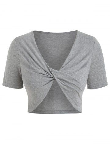Plus Size Short Sleeves Twist Crop Top - GRAY - ONE SIZE