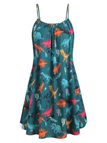 Plus Size Dinosaurs Printed A Line Cami Dress