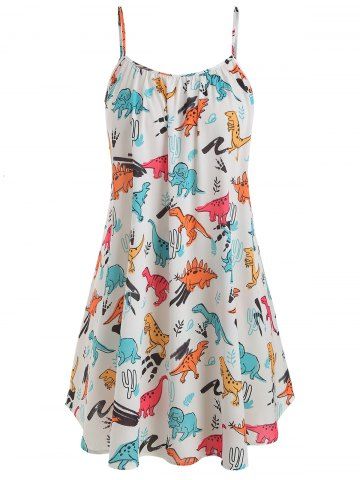 Plus Size Dinosaurs Printed A Line Cami Dress - MULTI-A - ONE SIZE