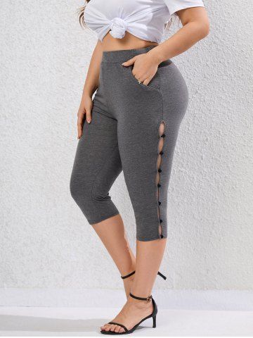 Leggings Capri de Talla Grande con Bolsillos - GRAY - 3X | US 22-24