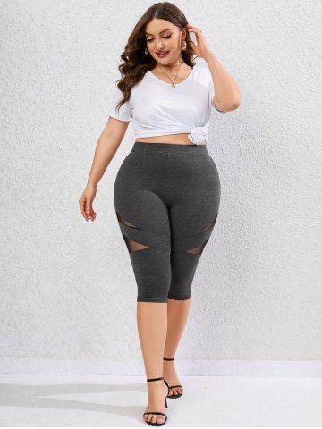 Plus Size Sheer Mesh Panel Skinny Capri Leggings