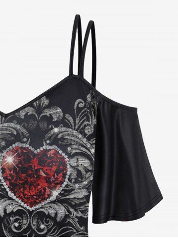 Gothic Retro Heart Print Cold Shoulder T-shirt