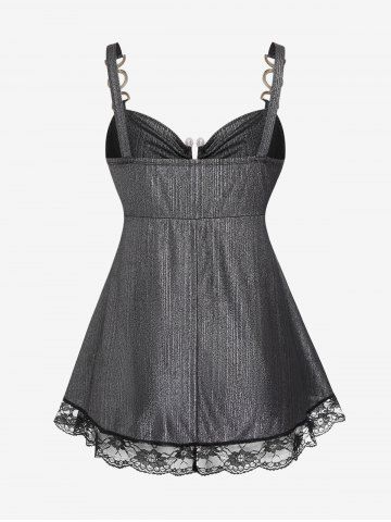 Plus Size Lace Trim Backless V Wired Metal Tank Top