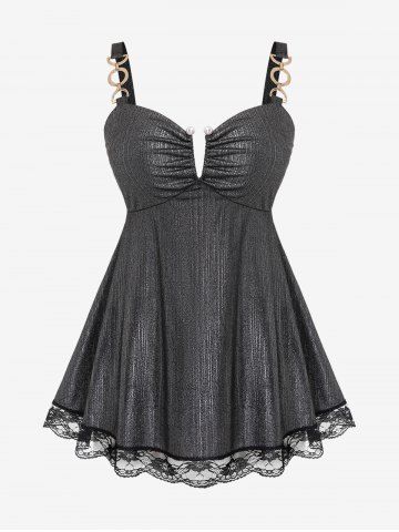 Plus Size Lace Trim Backless V Wired Metal Tank Top