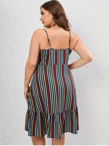 Plus Size Flounce Buttons Backless Striped A Line Cami Sundress