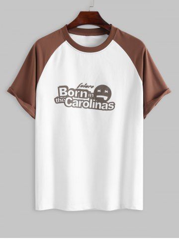 Born In The Carolinas Letter Graphic Printed Short Sleeves T-shirt - COFFEE - M