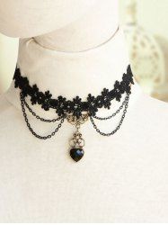 Vintage Lace Heart Decor Layered Choker Necklace -  