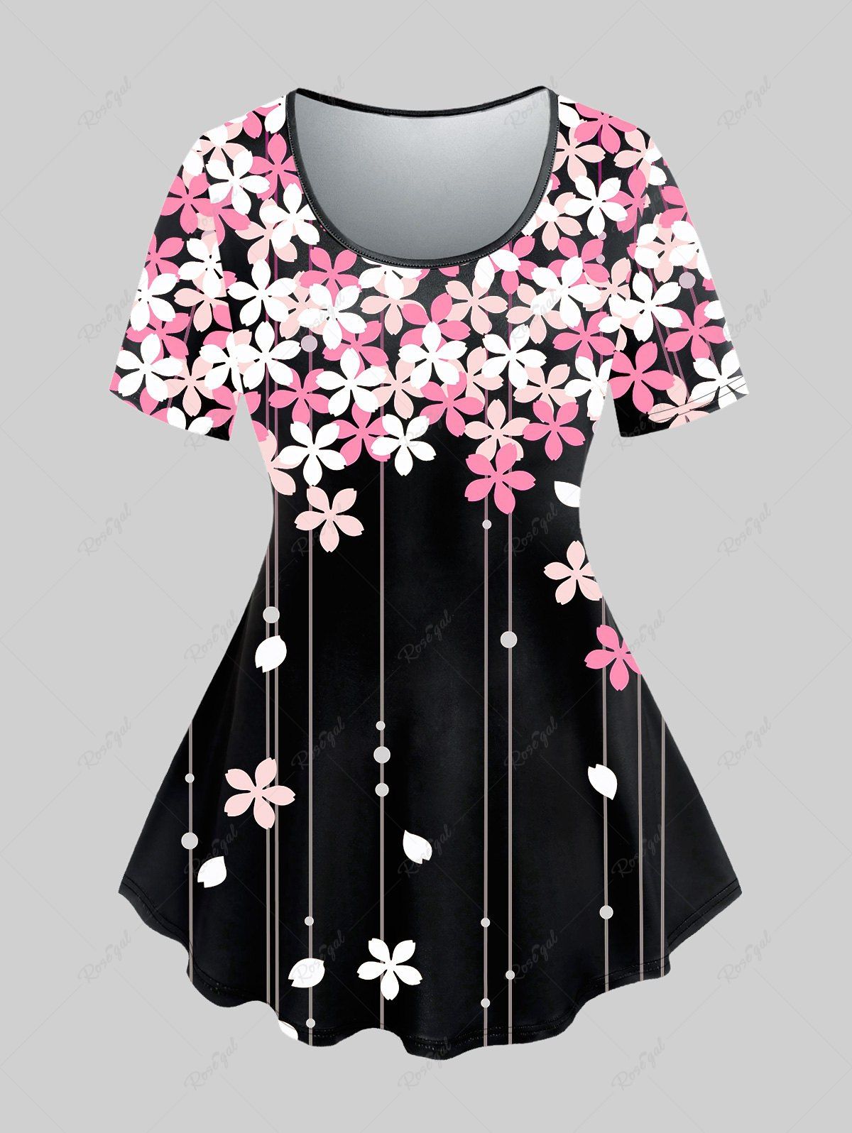 Fashion Plus Size Flower Printed Short Sleeves Tee  