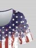 Plus Size Stars Stripes Printed Patriotic Tee and 3D Jeans Lace-up American Flag Printed Leggings Outfit -  