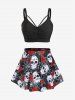 Plus Size Gothic Rose Skulls Printed Ruched Padded Tankini Set Swimsuit -  