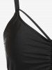 Maillot de Bain Tankini Rembourré Gothique Rose Crâne Imprimée de Grande Taille - Noir 3X | US 22-24