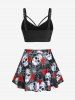 Plus Size Gothic Rose Skulls Printed Ruched Padded Tankini Set Swimsuit -  