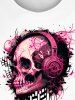 Gothic Skul Headphones Print T-shirt -  