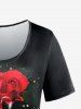 T-shirt 3D Rose et Cœur Imprimés de Grande Taille à Manches Courtes - Rouge 5x | US 30-32