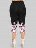 Plus Size Flower Printed Capri Leggings -  
